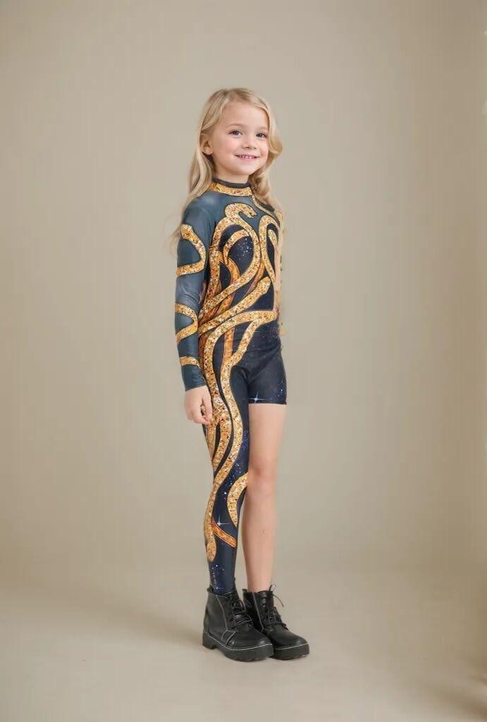 Sufeasdf Girls Gold Snake Costume Concert Bodysuit Birthday Party Cosplay Outfit - Image 5