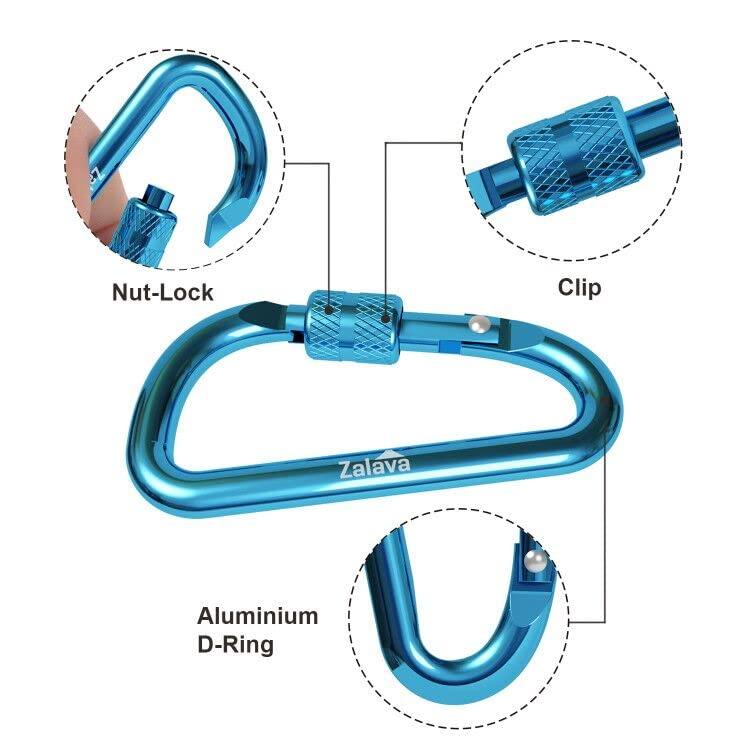 Zalava 6pcs 2”D-Clip Durable Locking Carabiner Keychain Clip with Hook - Image 5