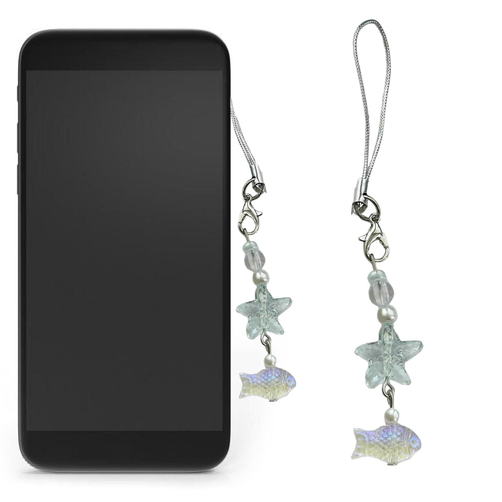 Ywmsfl Glass Sea Star Fish Phone Charm Colorful Beaded Keychain Pendant Accessory Stylish Smartphone Chain For Women Girls - Image 2