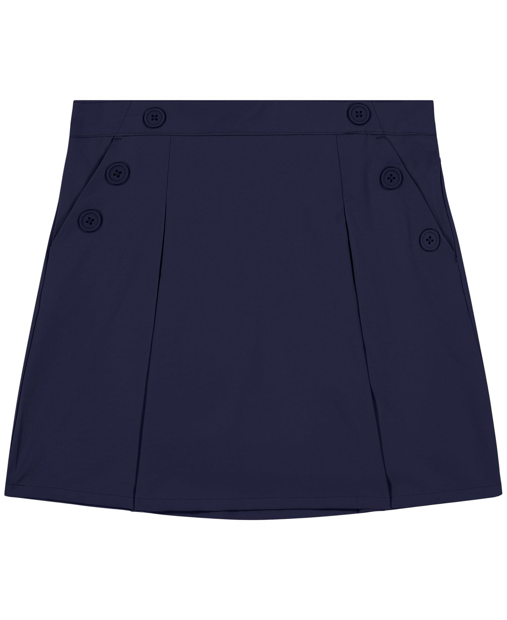 Nautica Girls' School Uniform Pull-on Scooter Skirt with Undershorts, Poplin Style with Button Pockets