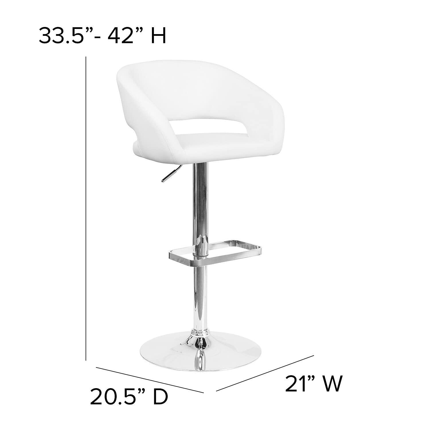 Flash Furniture Erik Contemporary Adjustable Height Barstool with Footrest and Rounded Mid-Back, Upholstered Bar or Counter Height Stool, White/Chrome - Image 3