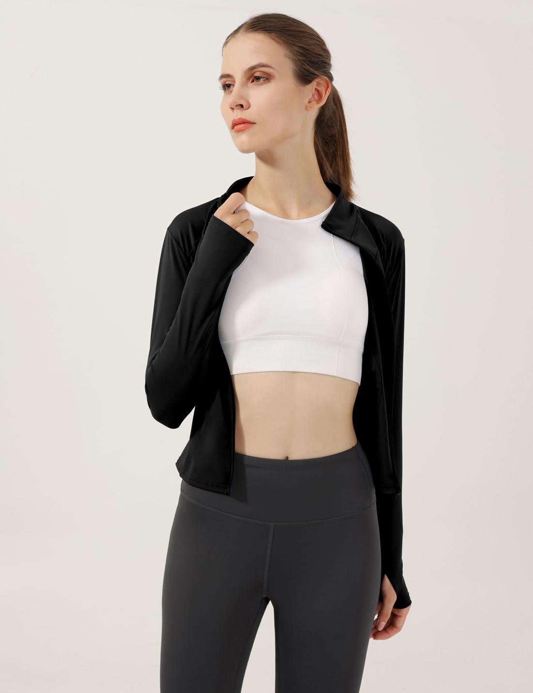 Gacaky Women's Slim Fit Lightweight Athletic Full Zip Stretchy Workout Running Track Jacket with Thumb Holes - Image 4
