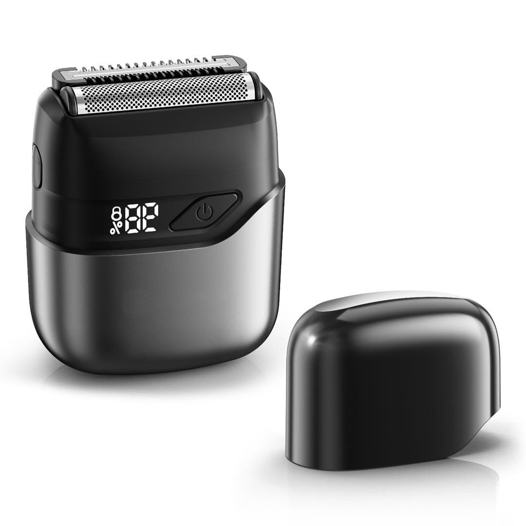 Electric Foil Shavers for Men, Mini Electric Razor, Compact Face Shaver, IPX7 Waterproof Wet Dry Cordless Razor, LED Display, USB-C Fast Rechargeable