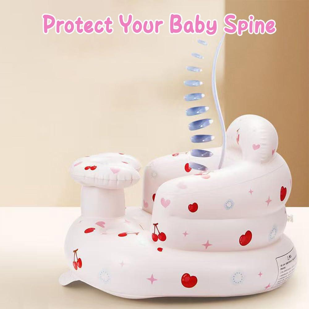 Inflatable Baby Seat for Babies Toddlers Floor Chair Sitting Up Pump Blow Up for Infant Ages 3 6 12 18 24 36 Months Boys Girls Portable Sofa Toys Activity (Lovely Cherry) - Image 4