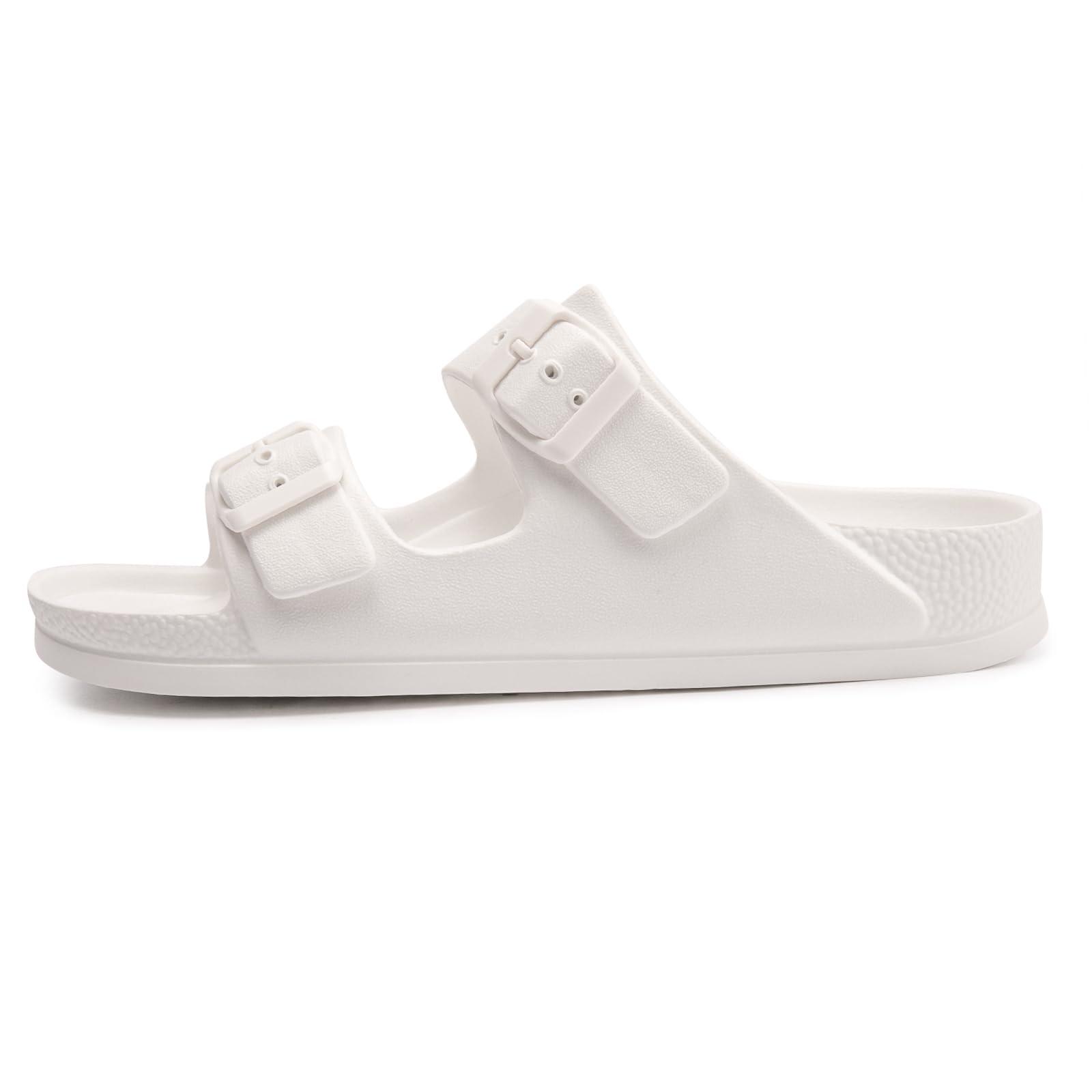 FUNKYMONKEY Women's Comfort Slides Double Buckle Adjustable Plastics Flat Sandals - Image 3