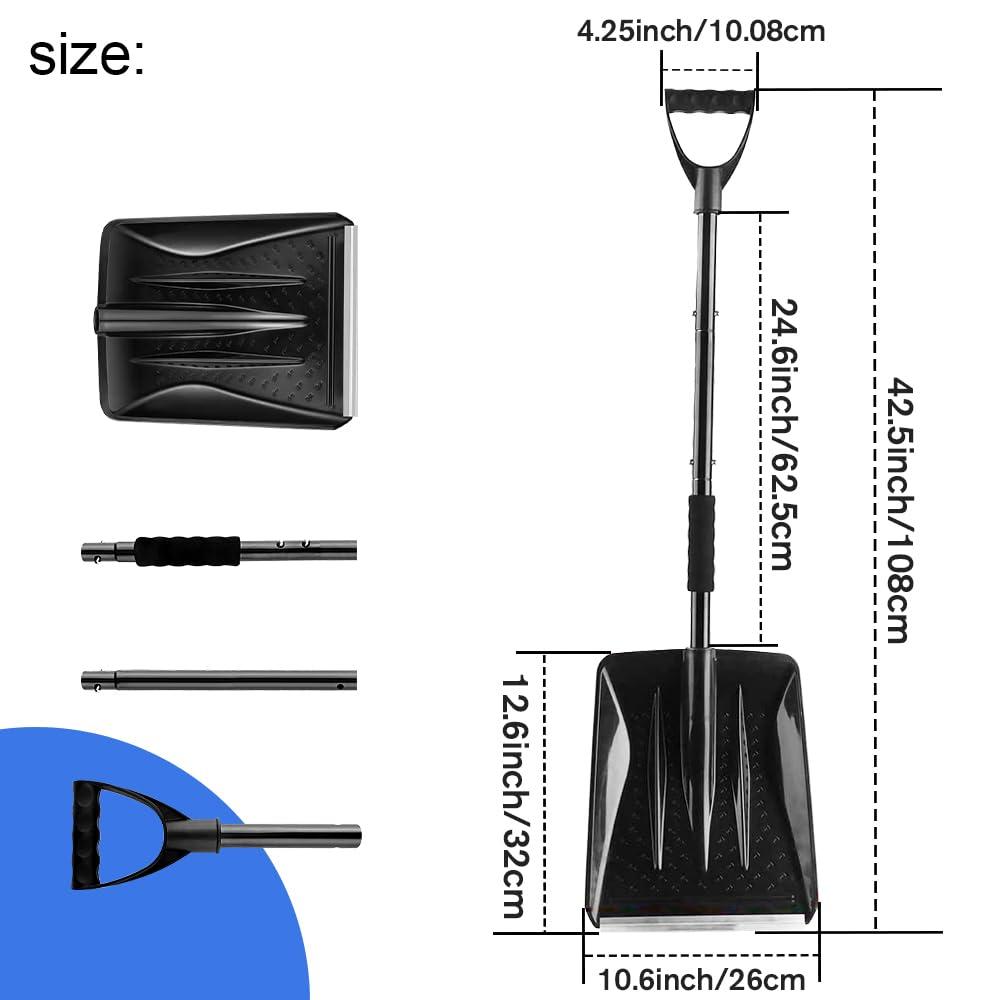 Snow Shovel, Upgrade Emergency Snow Shovel for Driveway with Aluminum Handle Large Capacity Lightweight and Adjustable Portable Survival Shovel for Home, Garden, Camping, Mud and Snowman(Black) - Image 3