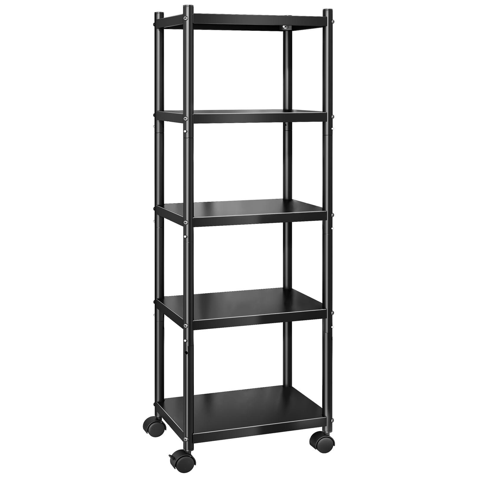 PXRACK 5-Tier Kitchen Storage Shelves, Adjustable Metal Shelves for Storage Pantry Shelves with Rolling Wheels, Storage Rack Shelving Unit Organizer for Bedroom Laundry Closet - Image 5