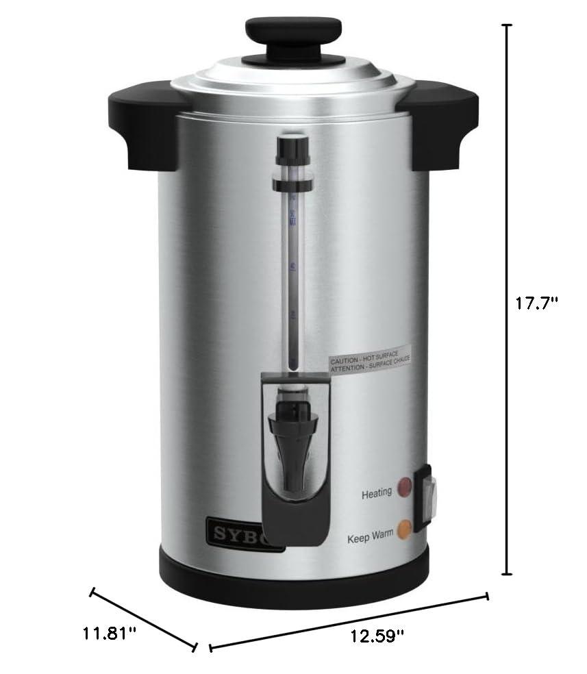 SYBO SR-CP-50B Commercial Grade Stainless Steel Percolate Coffee Maker Hot Water Urn for Catering, 50-Cup 8 L, Metallic - Image 2