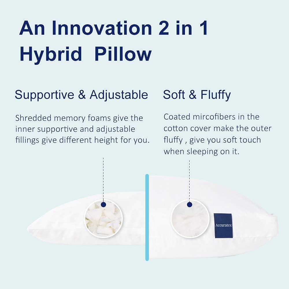 ACCURATEX Pillows King Size Set of 2, Hybrid Shredded Memory Foam Pillow[Adjustable Loft], Fluffy Down Alternative Fill Removable Cotton Cover, Firm Supportive Pillow for Side Back Sleepers - Image 3