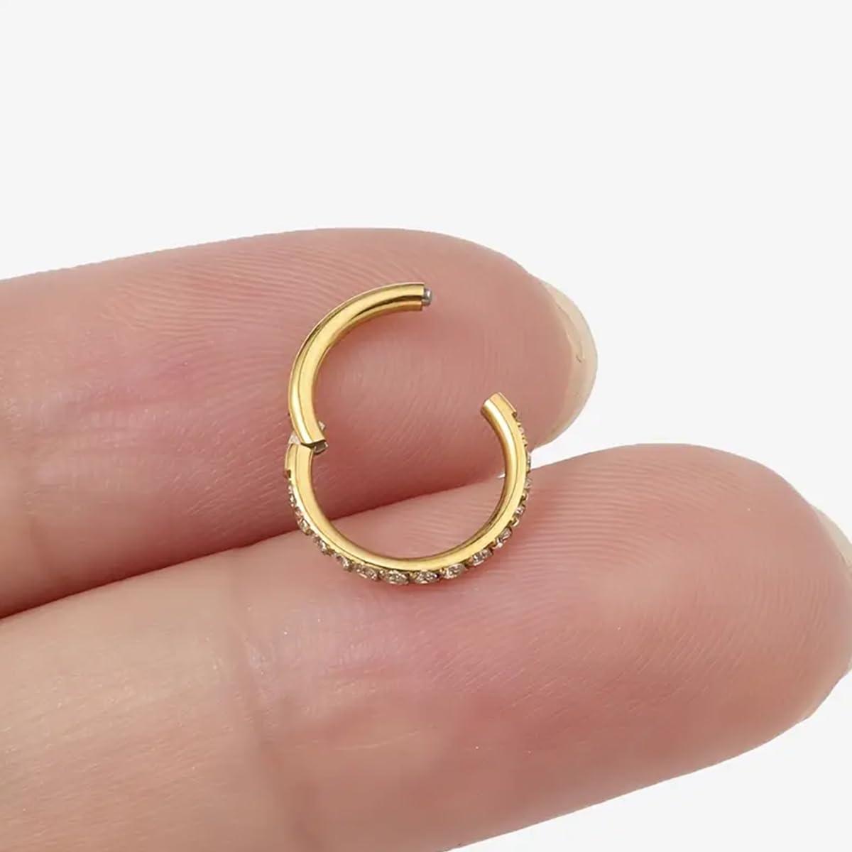18G/16G Nose Rings Hoop and 20g Nose Studs Sets for Women Men, Hypoallergenic 316L Surgical Steel Hinged Clicker Segment CZ Nose Hoops Double Hoop Nose Ring Septum Lip Helix Cartilage Daith Tragus Sleeper Earrings Gold Silver L Shape/Corkscrew Nose Studs Nostril Small Piercing Jewelry, Pack of 4Pcs - Image 7