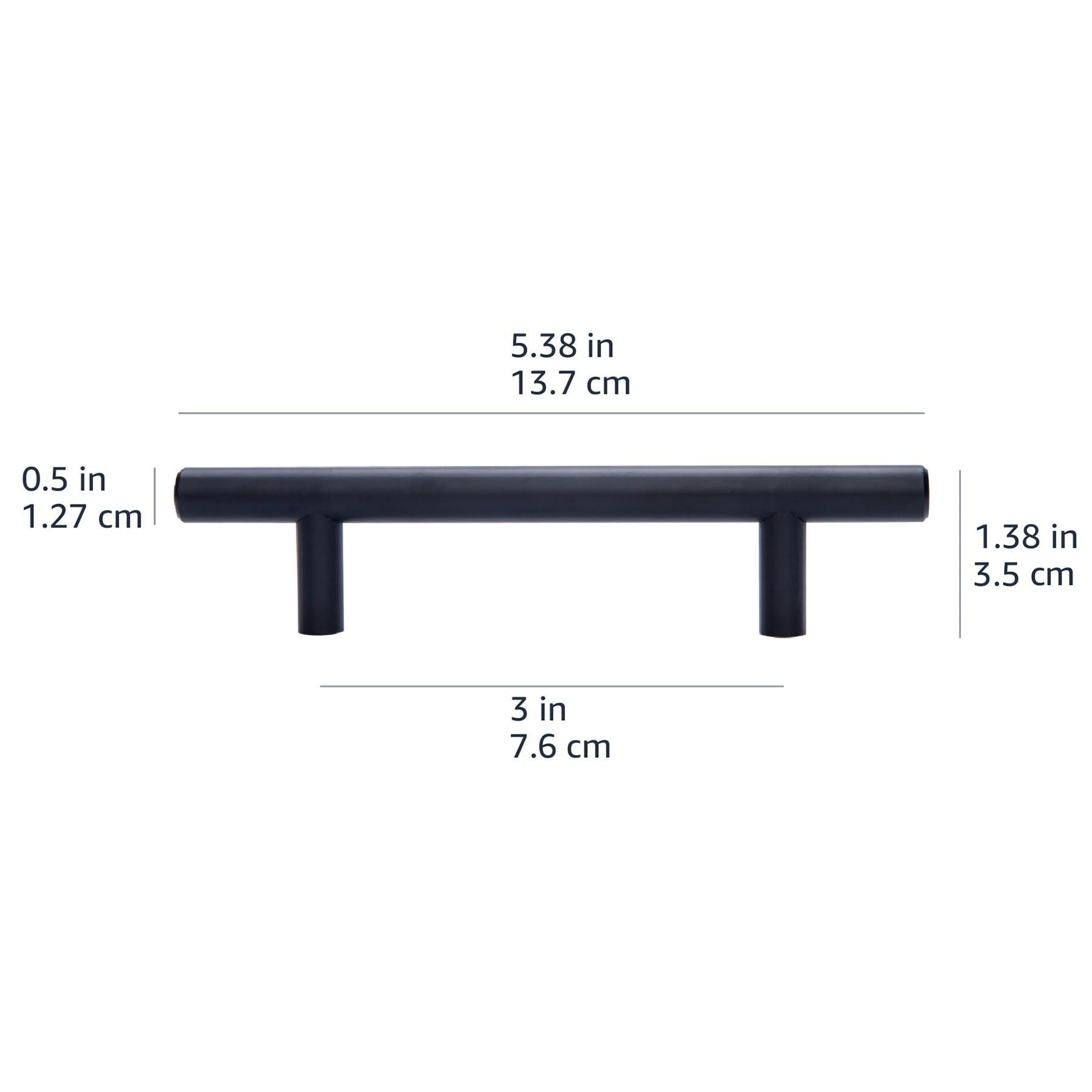 Amazon Basics Euro Bar Cabinet Handle (1/2-inch Diameter), 5.38 in Length (3 in Hole Center), Flat Black, Pack of 10, AB1500-FB-10 - Image 2