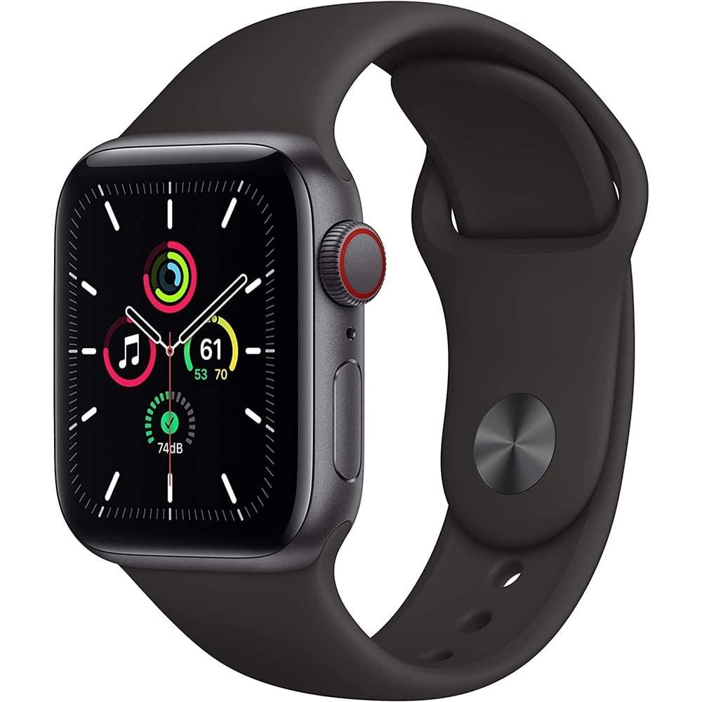 Apple Watch SE (GPS + Cellular, 40mm) - Space Gray Aluminum Case with Black Sport Band (Renewed) - Image 1