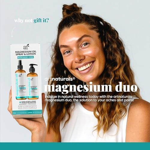 ArtNaturals Magnesium Oil Spray 12 oz + Body Massage Lotion Set 8oz for Feet & Sleep - Extra Strength Cream Ultra-Pure, Relief & Relaxation, Muscle Health Leg & Joint Care Topical Non Itch - Image 6