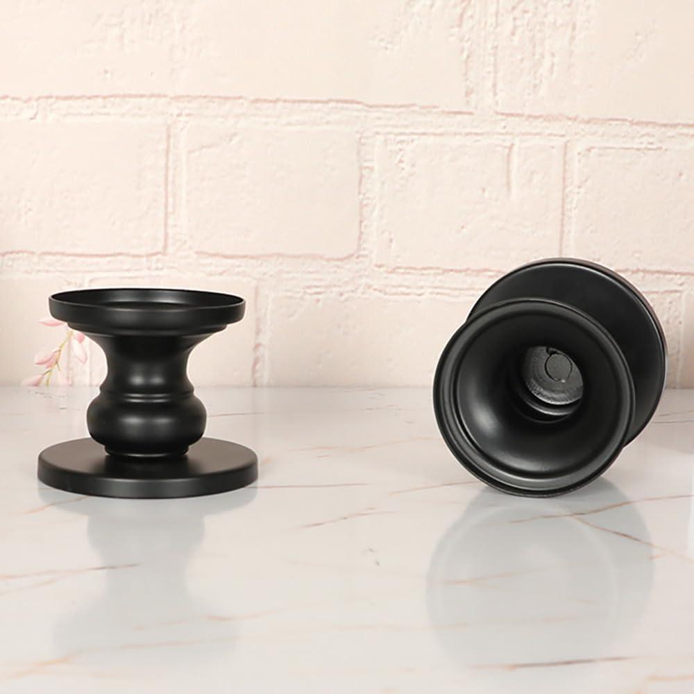 Matte Black Iron Pillar Candle Holders - Set of 2 Candlestick Holders, Metal Candle Holder for Pillar & Taper, Table Mantle Fireplace Farmhouse Home Decor - Image 2