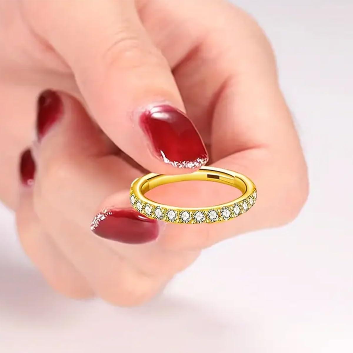 18G/16G Nose Rings Hoop and 20g Nose Studs Sets for Women Men, Hypoallergenic 316L Surgical Steel Hinged Clicker Segment CZ Nose Hoops Double Hoop Nose Ring Septum Lip Helix Cartilage Daith Tragus Sleeper Earrings Gold Silver L Shape/Corkscrew Nose Studs Nostril Small Piercing Jewelry, Pack of 4Pcs - Image 6