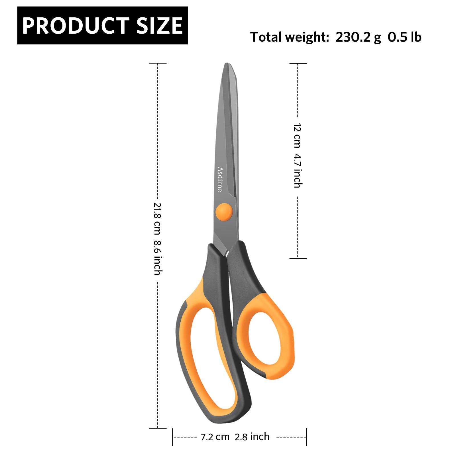 Asdirne Titanium Scissors, Premium 8.6” All Purpose Scissors, Ultra Sharp Stainless Steel Blades, Comfortable Grip, Great for Craft, Office, School and Everyday Use, Black/orange, 21.8cm, Pack of 3 - Image 3