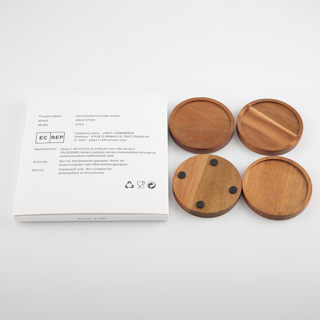 Wood Candle Holder Farmhouse Decor - HALE OTEIR Wooden Pillar Candles Tray for Pillar Floating Candles Set of 4 Round Wooden Plate Pedestal Stand for Coffee Table for Christmas Decor - Image 9