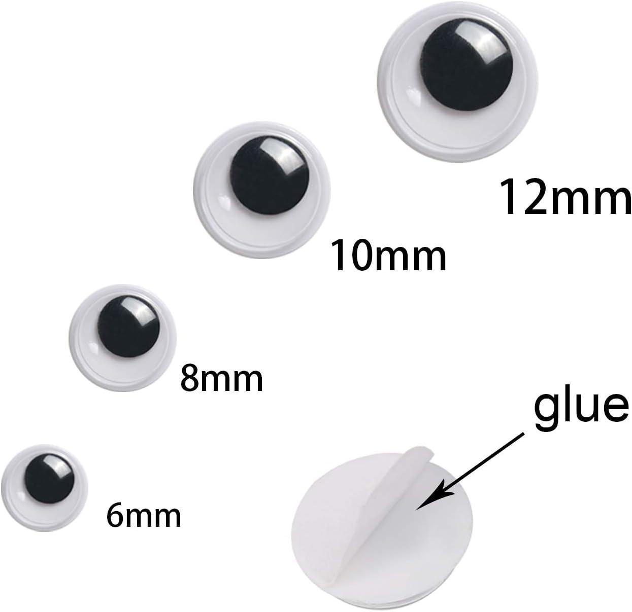Upins 1000 Pcs Black Wiggle Googly Eyes with Self-Adhesive, 6mm 8mm 10 mm 12mm Mixed Packaging - Image 3