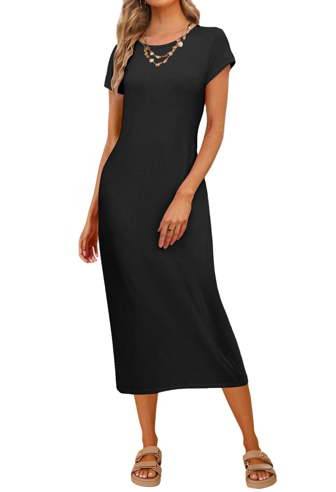 MEROKEETY Women's 2025 Summer Short Sleeve Tshirt Dress Casual Crew Neck Beach Long Maxi Dresses
