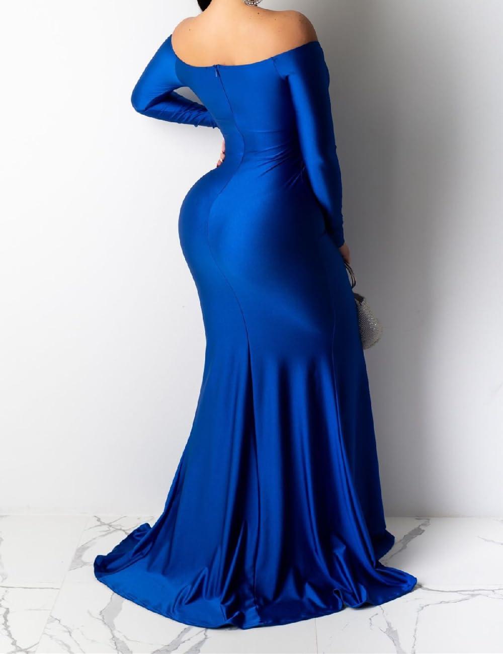 A ADILACA Women's Off Shoulder High Split Long Formal Party Maxi Dress, Off Shoulder High Split Dress - Image 2