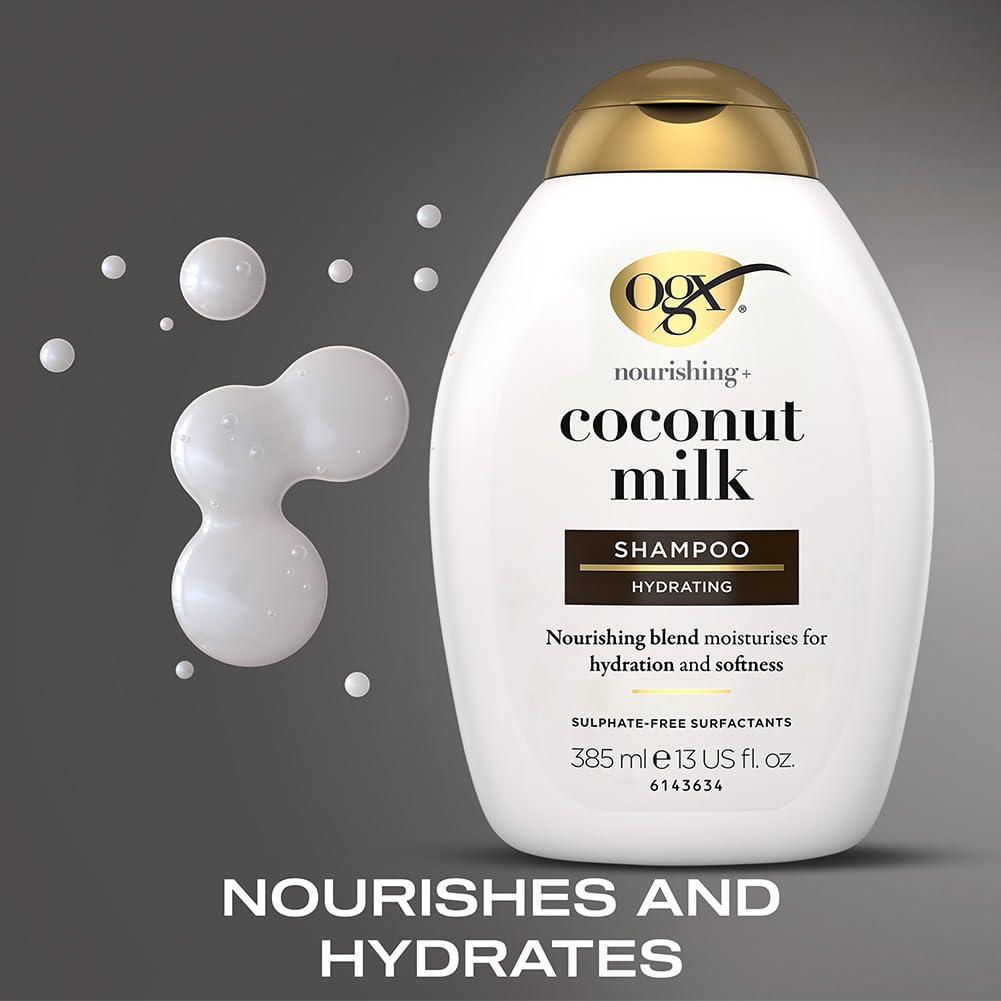 OGX Nourishing + Coconut Milk Moisturizing Shampoo, Hydrating & Restoring Shampoo Moisturizes for Soft Hair After the First Use, Paraben-Free, Sulfate-Free Surfactants, 13 fl. oz - Image 4