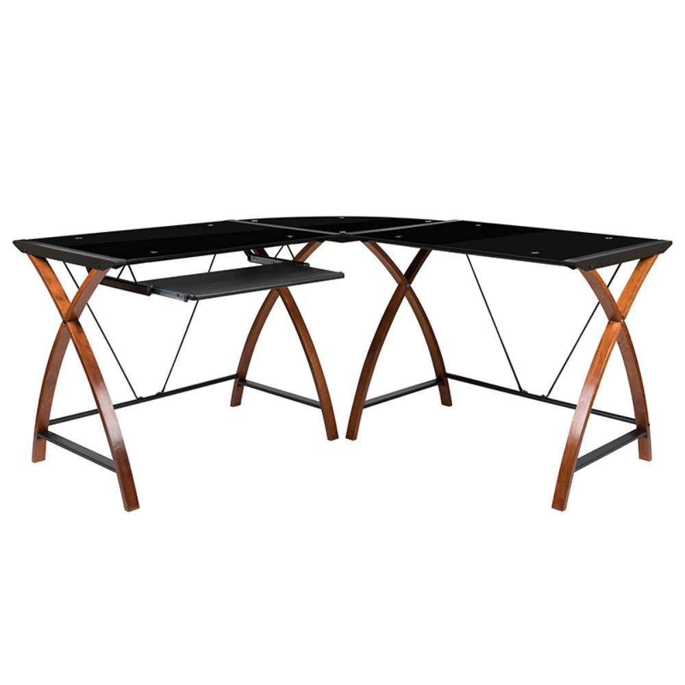 Flash Furniture Jude Black Glass L-Shape Corner Computer Desk with Pull-Out Keyboard Tray - Image 6