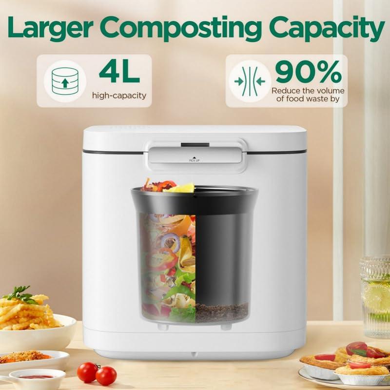 4L Electric Composter for Kitchen, Smart Compost Bin Outdoor/Indoor, Odorless/Auto-Cleaning/ 3 Modes/Intelligent LED Display, Turn Food Waste to Fertilizer for Garden, Food Waste Compost Machine - Image 2