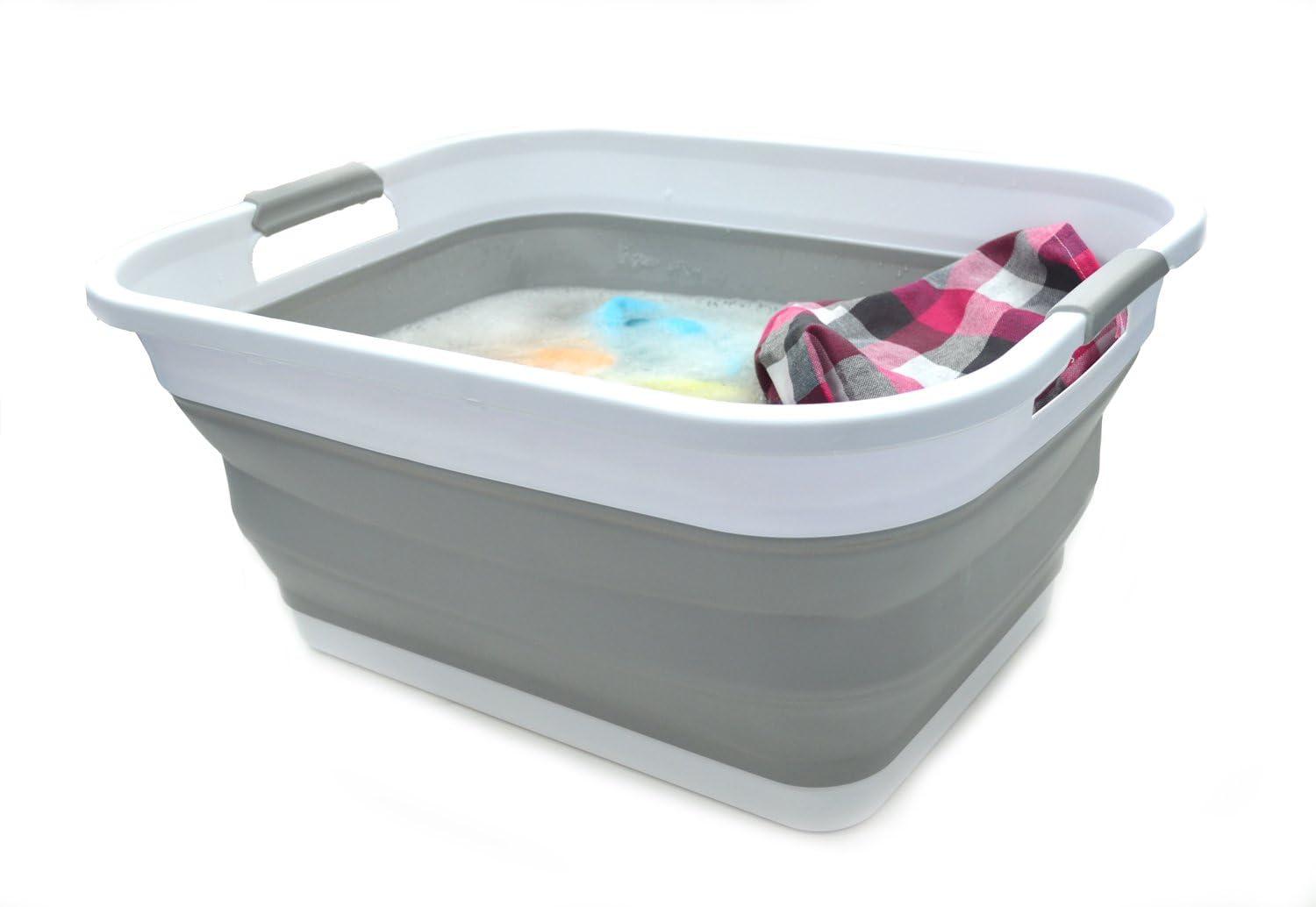 SAMMART 41L (10.8 gallon) Collapsible Plastic Laundry Basket-Foldable Pop Up Storage Container/Organizer-Portable Washing Tub-Space Saving Hamper, Water capacity: 32L (8.4 gallon) (Rectangular, Grey) - Image 5