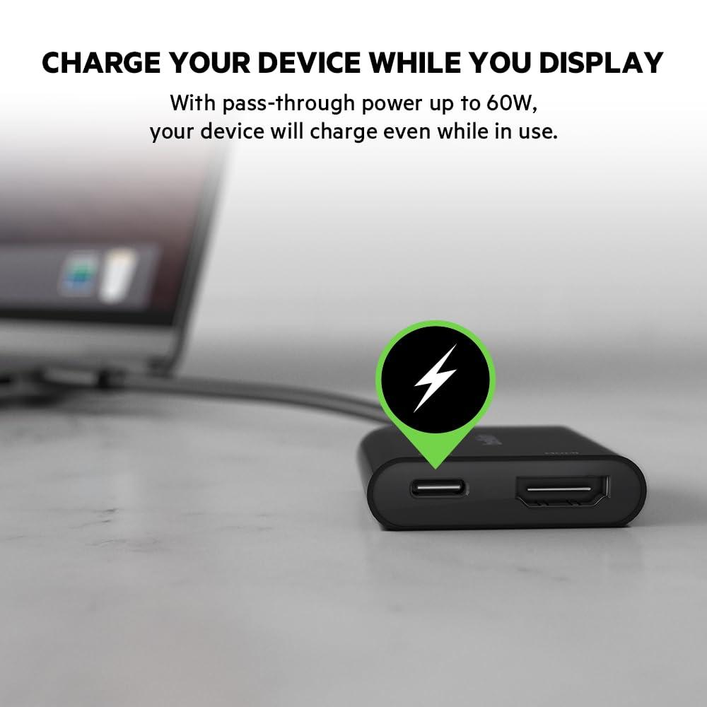 Belkin USB C to HDMI Adapter + USBC Charging Port to Charge While You Display, Supports 4K UHD Video, Passthrough Power up to 60W for Connected Devices, Compatible with MacBook, iPad, Windows - Image 3