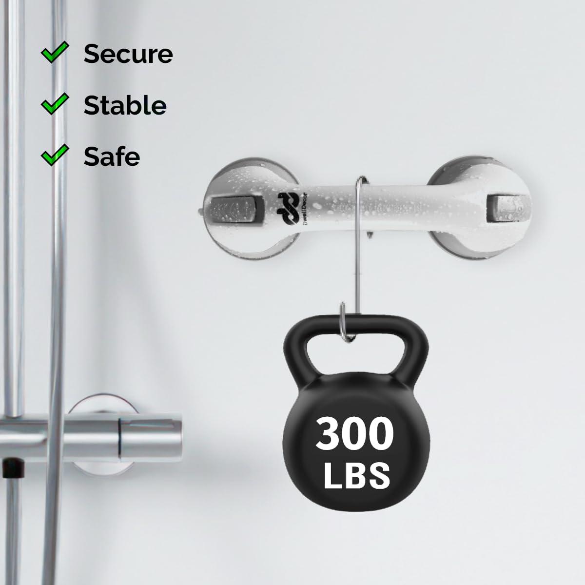 2Pack DwellDecor Grab Bars for Bathtubs and Showers, Shower Handles for Elderly Suction, Handicap Grab Bar, Suction Shower Grab Bars for Seniors, Bathroom Grab Bars, Shower Bars Safety, 12inch, Grey - Image 7
