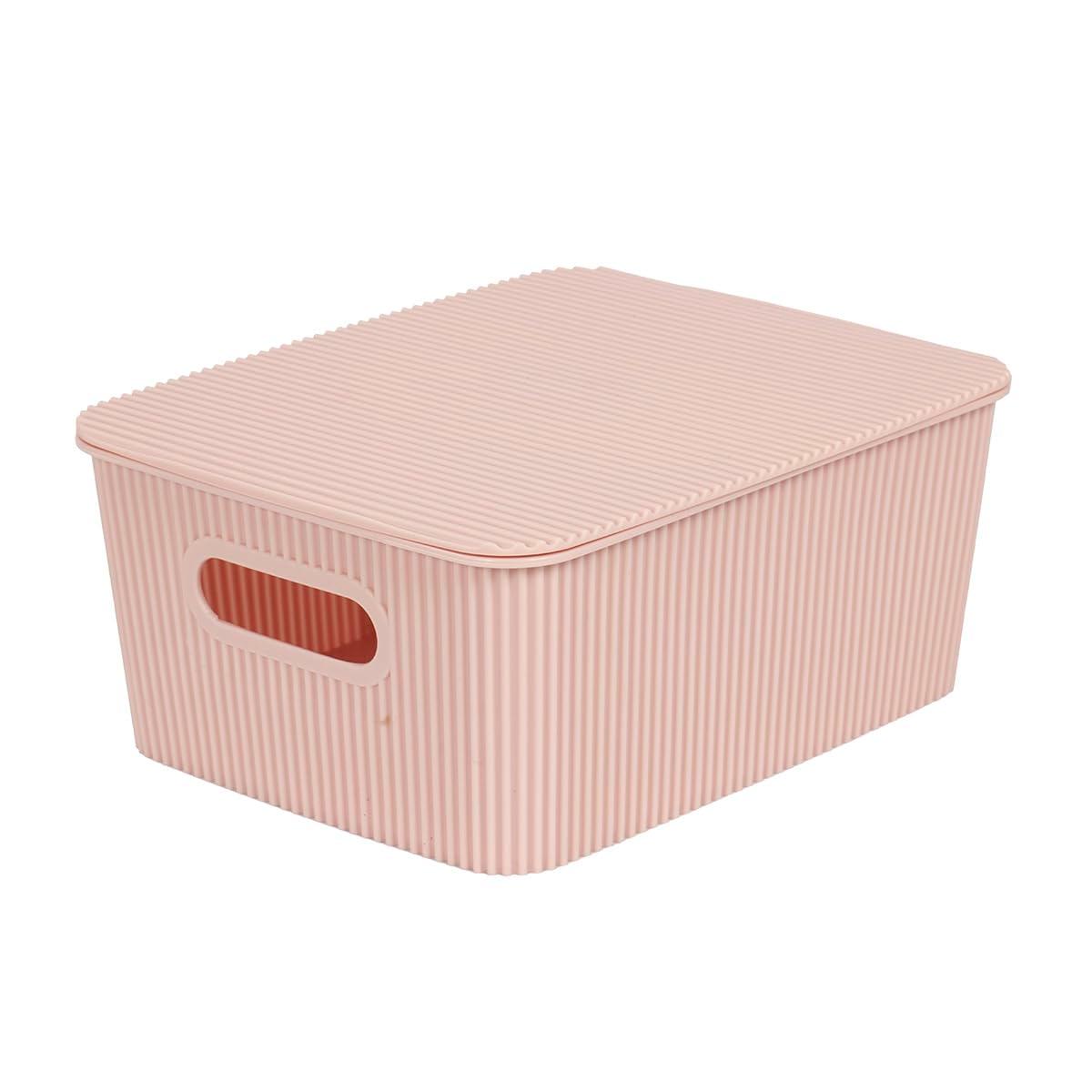 Glad Storage Baskets with Lids - Set of 6 Stackable Plastic Boxes with Handles - Decorative Shelf Organizer Bins for Bathroom and Closet, Pink, 1 Gallon - Image 4