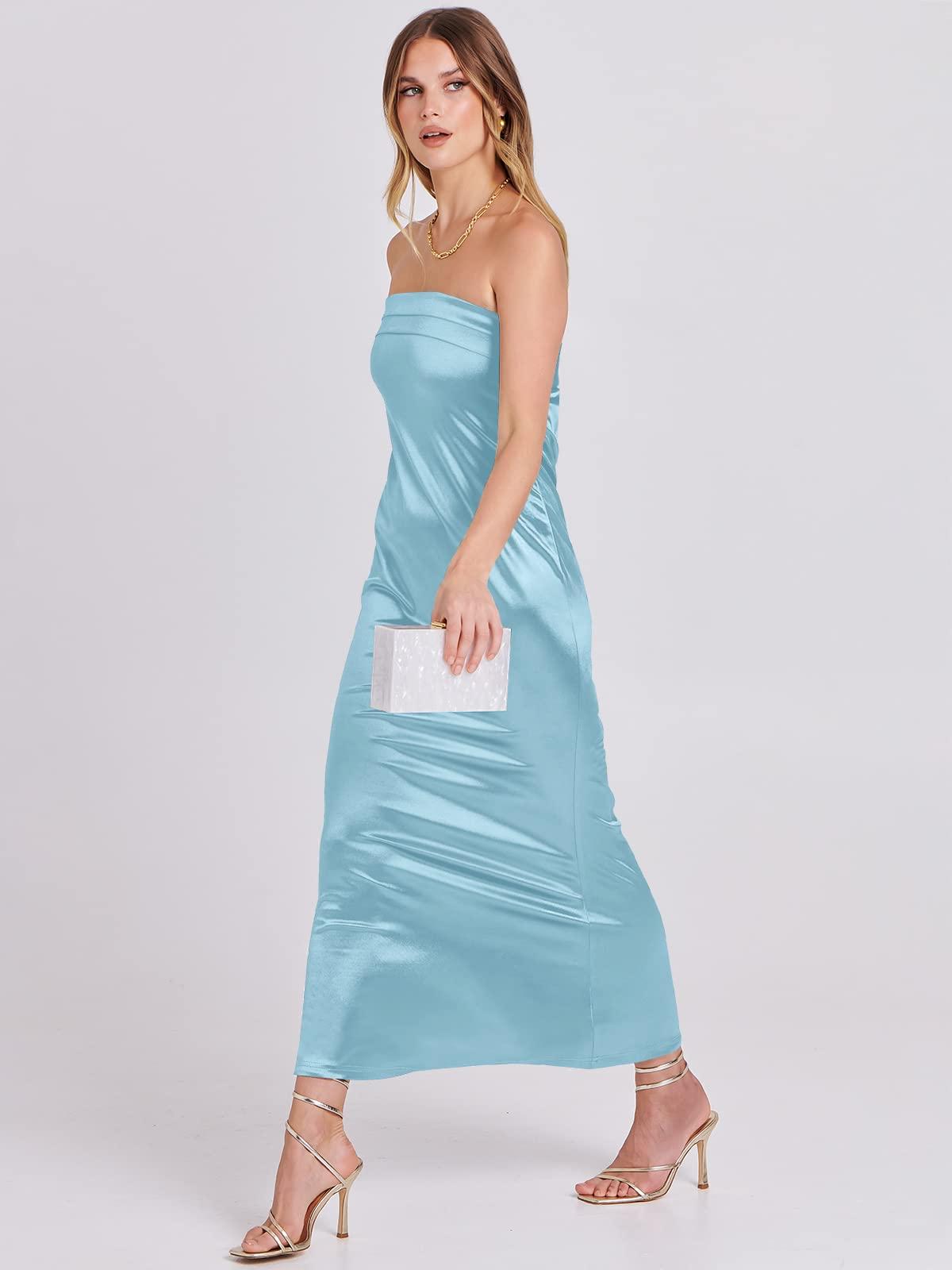 ANRABESS Women Summer Wedding Guest Maxi Dress Strapless Satin Tube Bodycon Backless Cocktail Formal Dresses 2025 Spring - Image 7