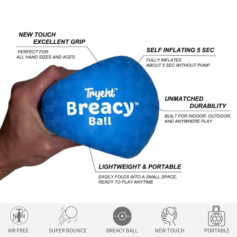 Tryeht Self Inflating Ball 5", Rubber New Feel Breacy Ball, Hi Bouncy, Never Need Pump, Neon Blue, Playground Balls, Handball, Dodgeballs, Picnic and School Play in and Outdoor - Image 5