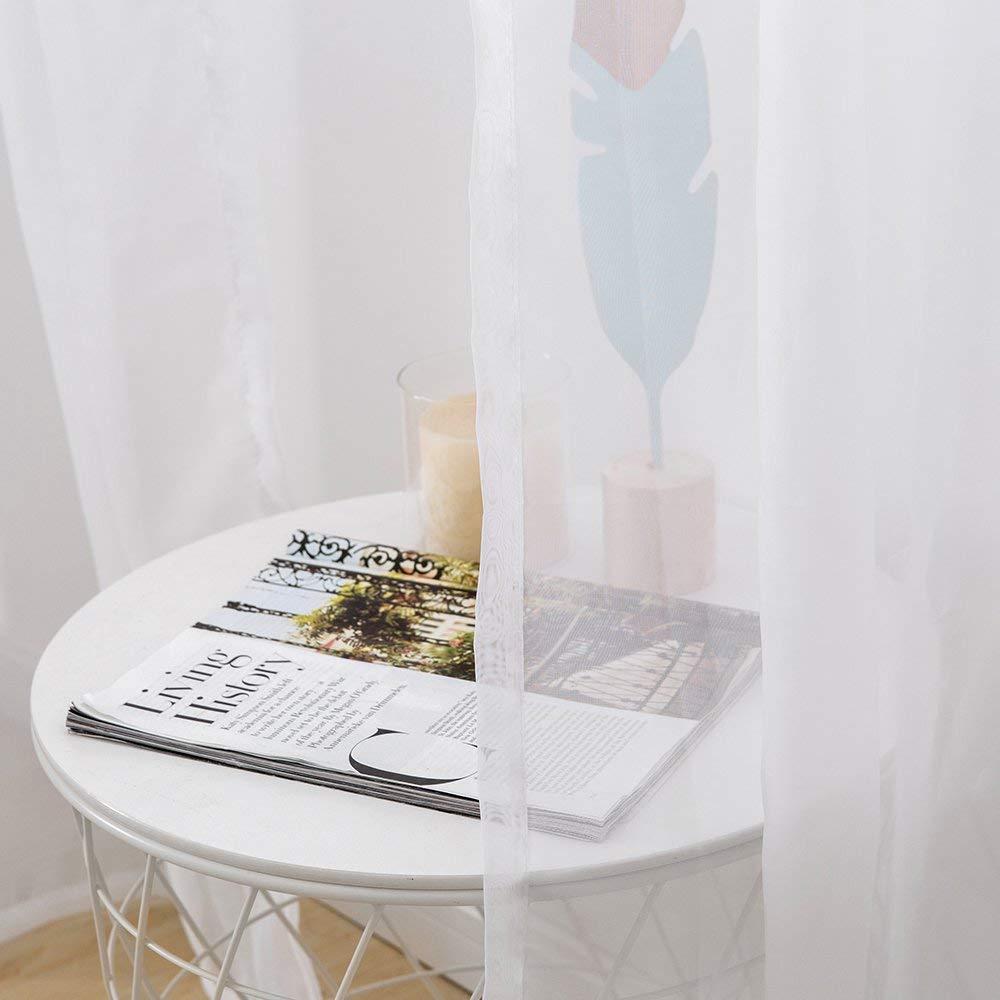 MIULEE 2 Panels Solid Color White Sheer Window Curtains Elegant Window Voile Panels/Drapes/Treatment for Bedroom Living Room (54 X 84 Inches White) - Image 5