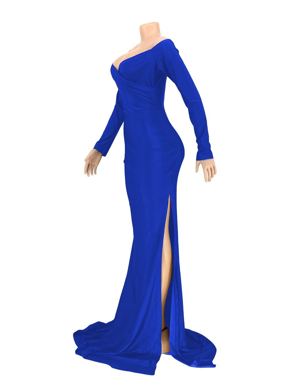 A ADILACA Women's Off Shoulder High Split Long Formal Party Maxi Dress, Off Shoulder High Split Dress - Image 4