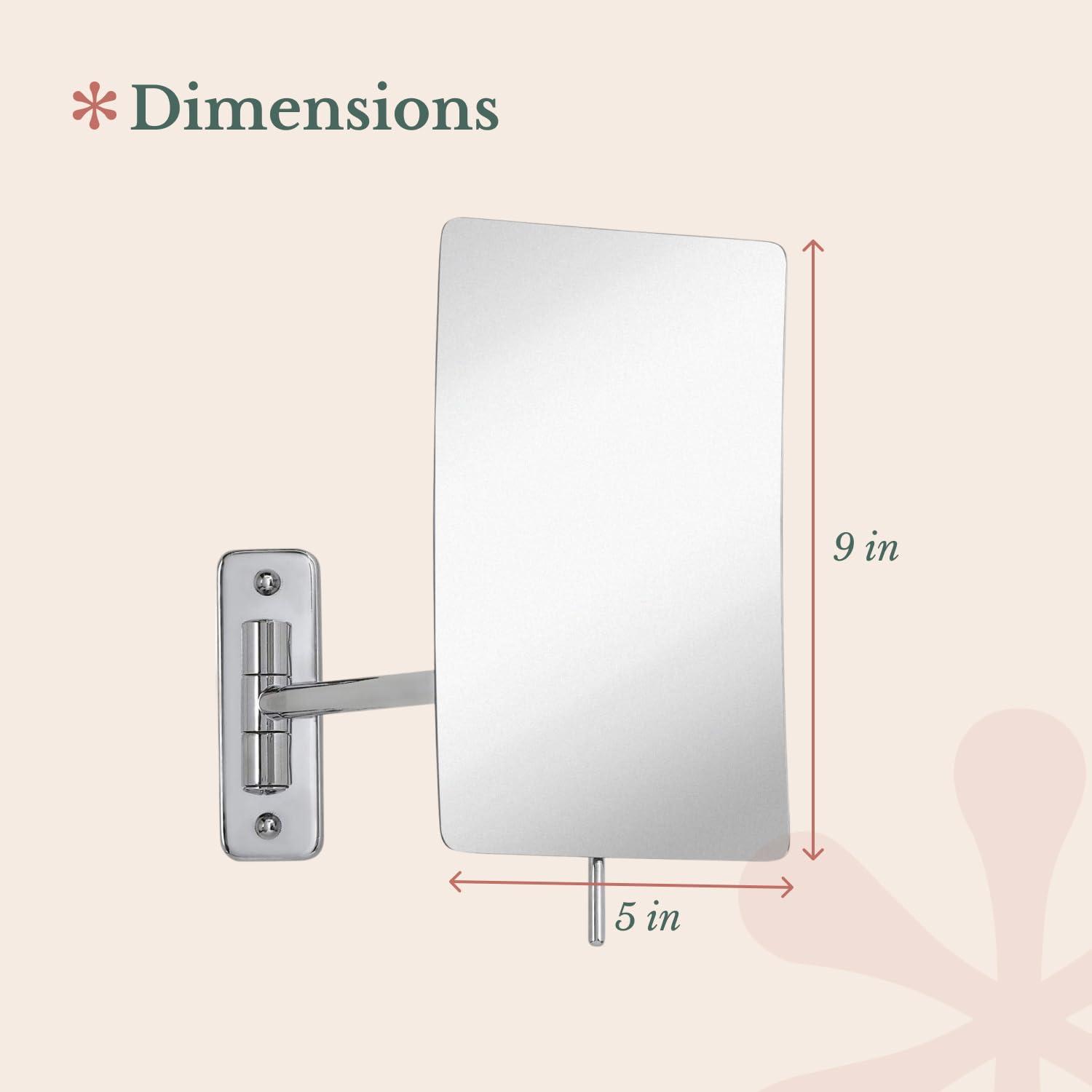Hamilton Hills Modern Chrome Polished Stainless Steel Rectangular Mirror | Wall Mounted Magnifying Mirror for Precise Makeup Application | Adjustable Arm Tilt for Easy Positioning | 3X Magnification - Image 2