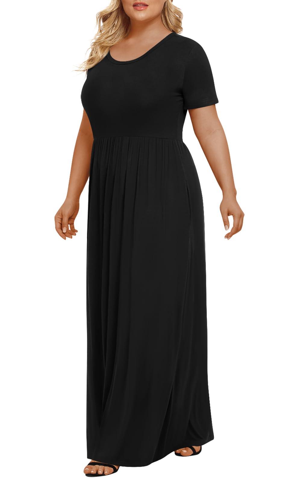 LONGYUAN Women's Plus Size Maxi Dresses for Curvy Women Summer Short Sleeve Casual 2025 Long Dress XL-6XL - Image 2