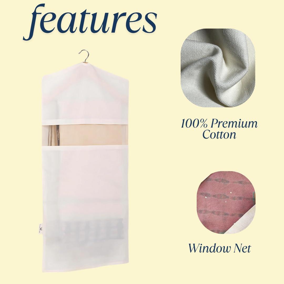 Forever Cotton Garment Bags for Hanging Clothes – 100% Cotton, Breathable Suit & Dress Covers – Pack of 3 Medium (22"x40") for Jackets, Sarees, Blouses, Coats, Travel & Closet Storage - Image 4
