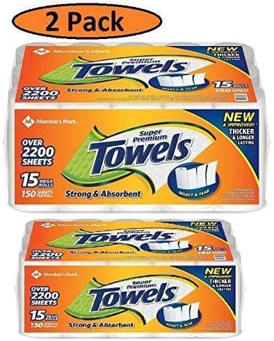 2 Pack Super Premium Paper Towels (15 rolls, 150 sheets per roll)