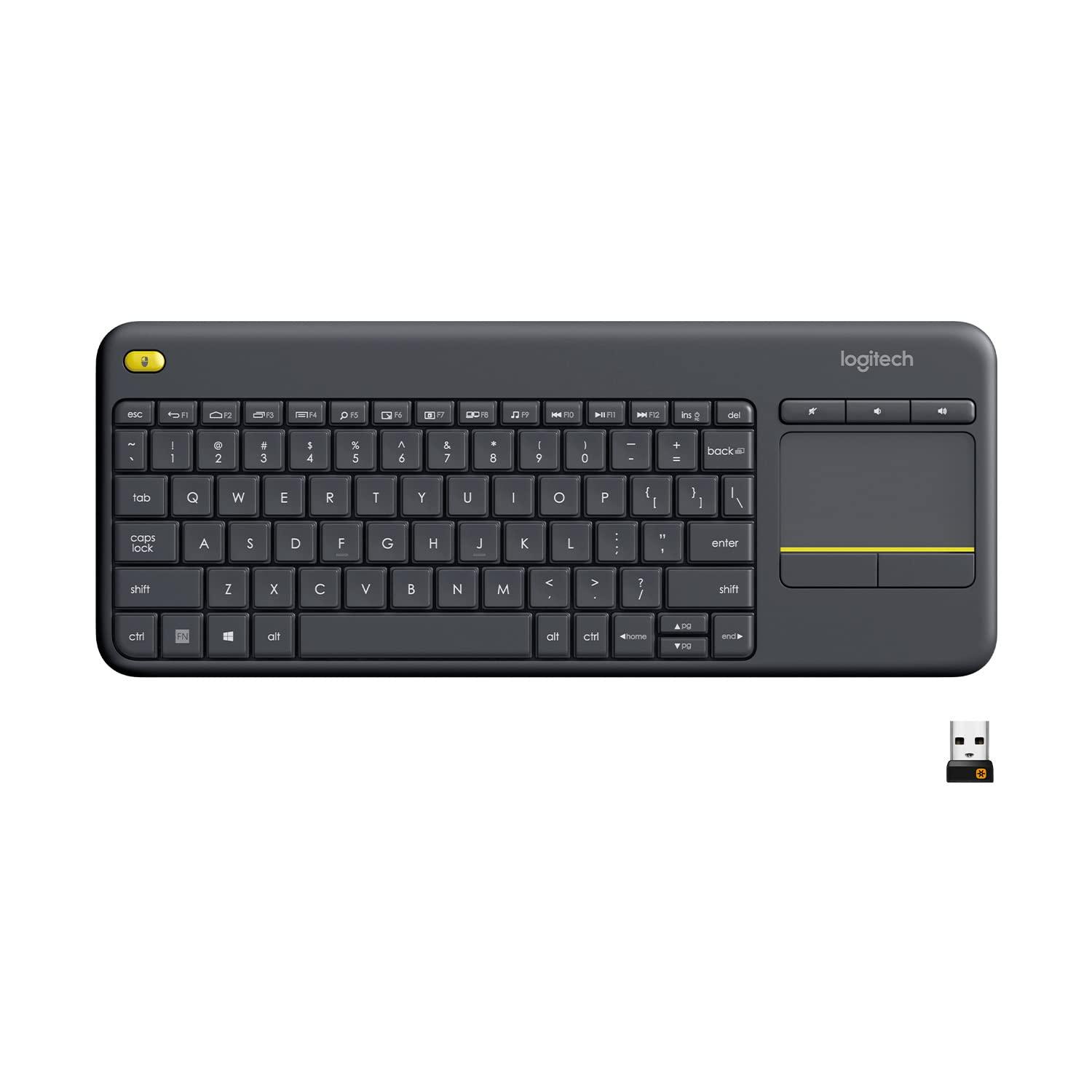 Logitech K400 Plus Wireless Touch TV Keyboard With Easy Media Control and Built-in Touchpad, HTPC Keyboard for PC-connected TV, Windows, Android, ChromeOS, Laptop, Tablet - Black