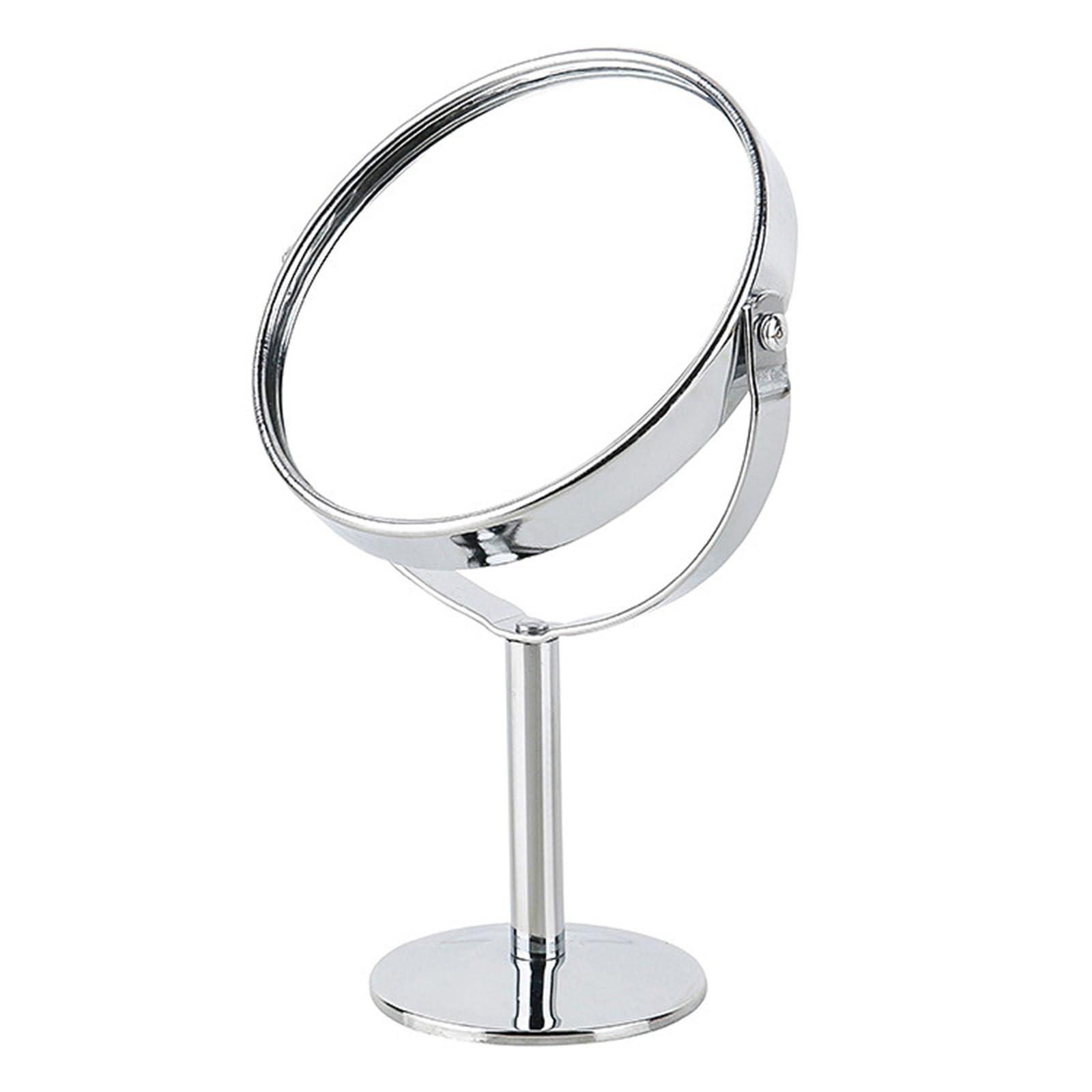ZHU YU CHUN Portable Double-Sided 1x 2X Magnifying Mirror, Silver, 5.7"L x 3.4"W, Tabletop Mount, Modern Style, Perfect for Makeup, Dressing, Home Decor
