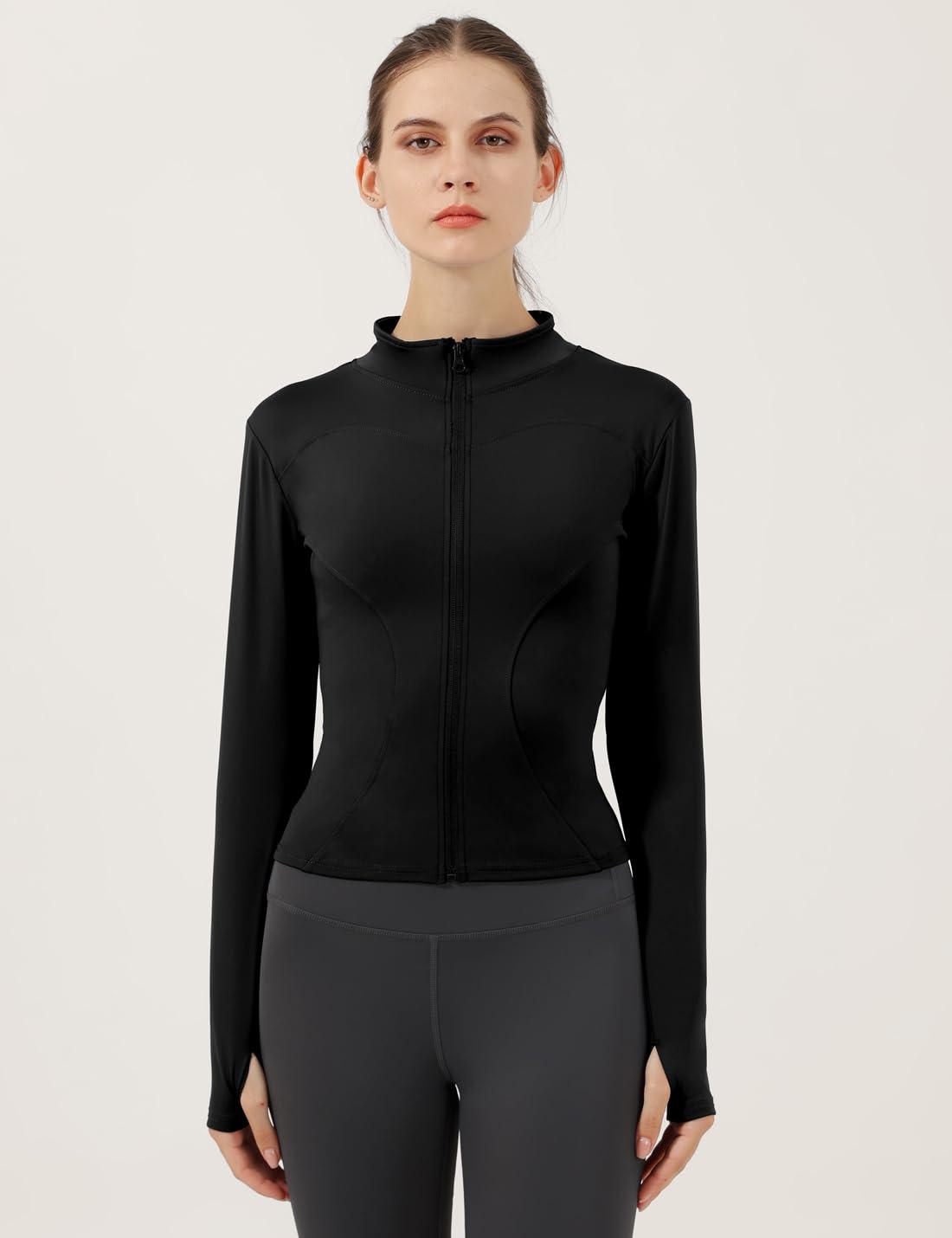 Gacaky Women's Slim Fit Lightweight Athletic Full Zip Stretchy Workout Running Track Jacket with Thumb Holes - Image 2