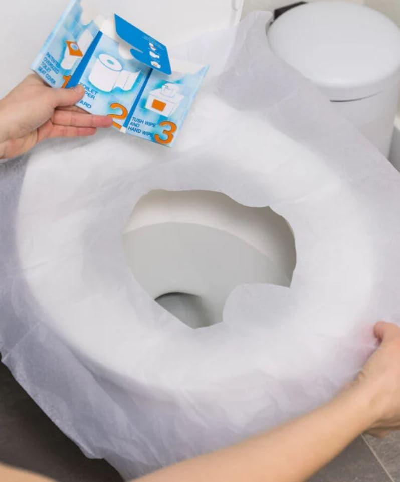 The Restroom Kit Great for Travel (60-Pack) Portable Disposable Oversized Toilet Seat Cover, 3ft 3Ply Toilet Paper, Hand & Flushable Tush Wipe. - Image 8