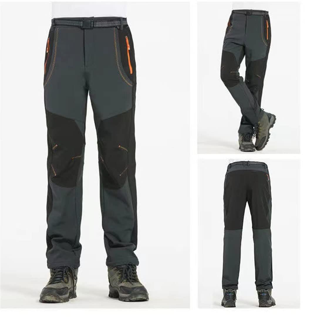 Pulcykp Men's Winter Outdoor Camping Hiking Fishing Climbing Fleece Soft Shell Pants Breathable Running Fitness Sports Pants Army GN L Asia Size - Image 5