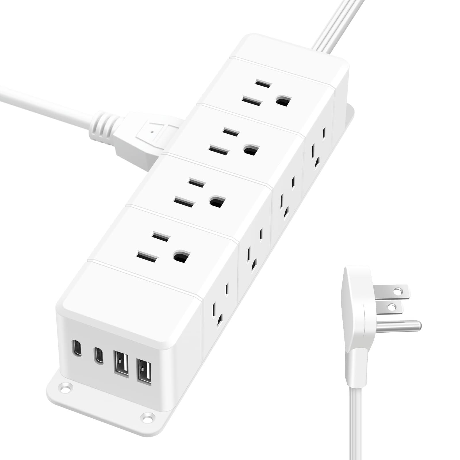 30W USB C Power Strip Surge Protector,Ultra Thin Flat Plug Power Strip 4 Side 12 Outlets,PD Fast Charing,2 USB-C, 2 USB-A(4 USB Total 40W),6ft Slim Extension Cord,16 in 1 Desk Power Bar,1200J White