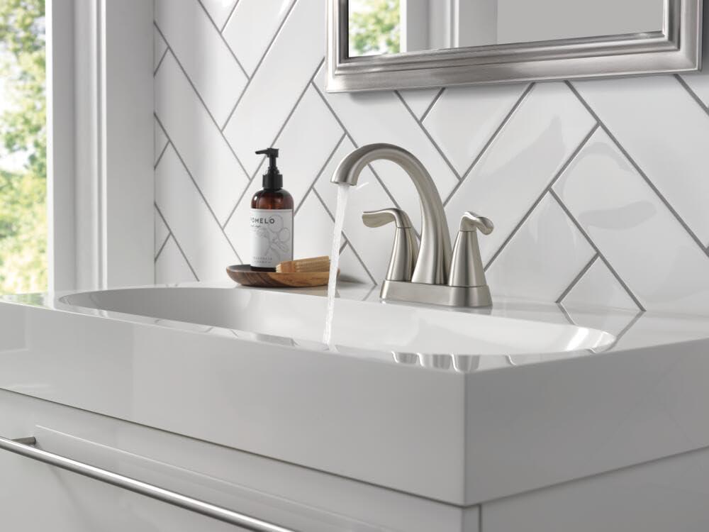 Delta Faucet Arvo Centerset Bathroom Faucet Brushed Nickel, Bathroom Sink Faucet, Drain Assembly Included, SpotShield Stainless 25840LF-SP - Image 2