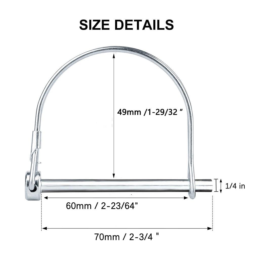 Comonc 10 PCS Safety Coupler Pin Pto Pin Shaft Locking Pin 1/4 pin Hitch pin Round Wire Lock Pin 1/4" x 2-3/4" for PTO,Farm,Lawn,Hitches,and Garden - Image 2