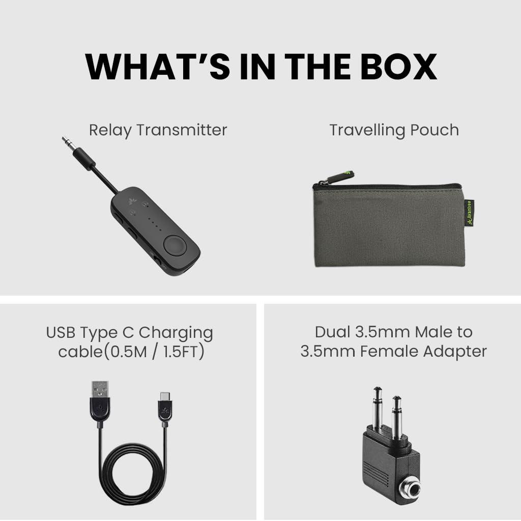 Avantree Relay - Airplane Bluetooth 5.3 Adapter with Qualcomm aptX Adaptive, Supports 2 AirPods or Headphones, 20Hr Playtime, 3.5mm AUX Wireless Audio Transmitter for Travel Flight, Airline, Gym, TV - Image 7