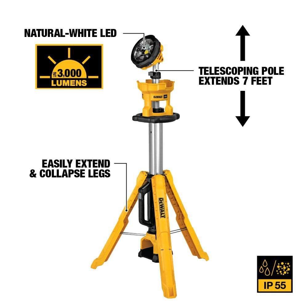 DEWALT 20V MAX LED Work Light, 3000 Lumens of Brightness with 3 Modes, Tripod Base, Bare Tool Only (DCL079B) - Image 5