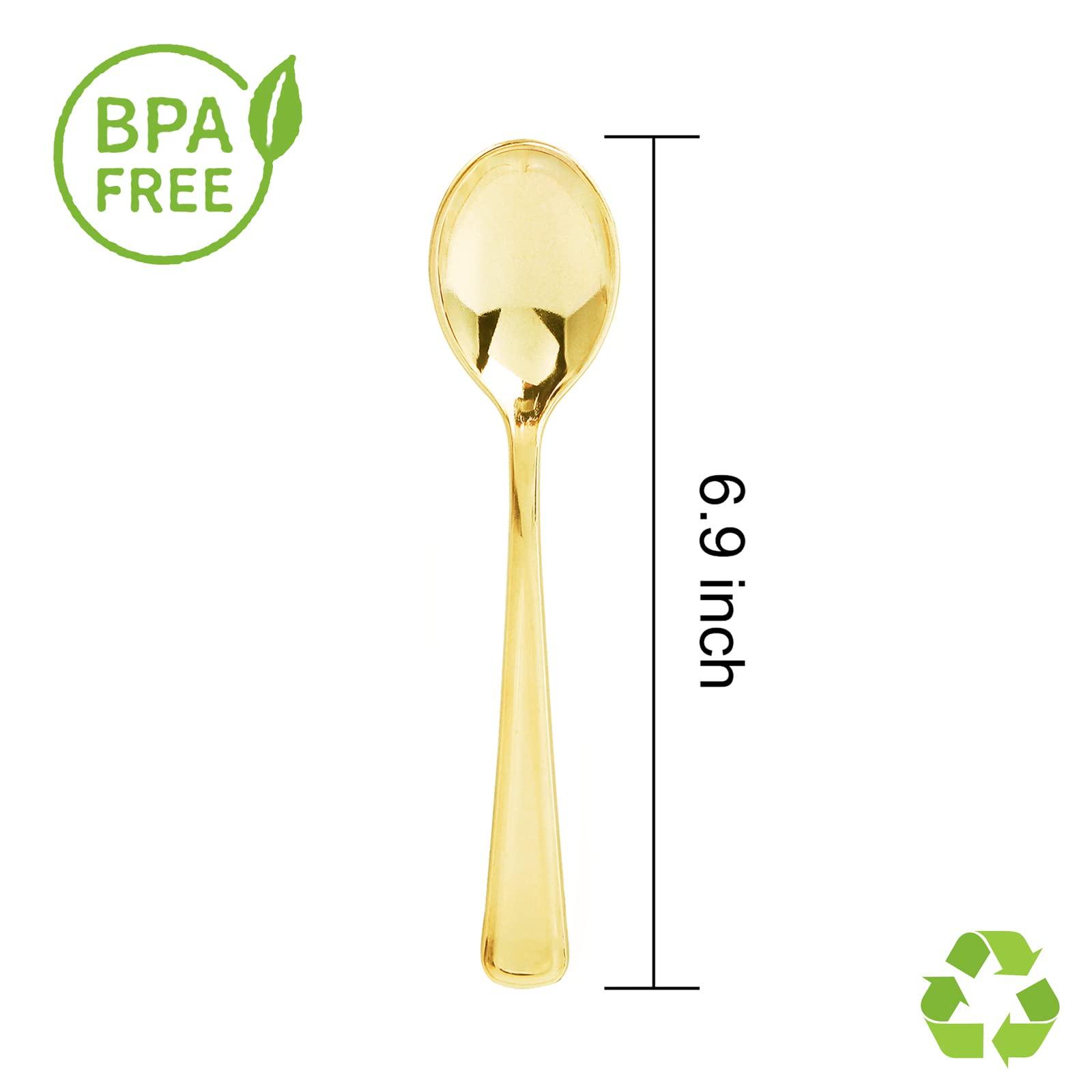 Liacere 200 Pack Gold Plastic Spoons - 6.7 inch Heavy Duty Plastic Spoons - Heavyweight Gold Disposable Spoons for Parties & Weddings & Restaurants & New Year - Image 3